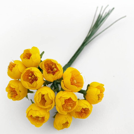 12 Yellow Fabric Buttercup Flowers for Spring Crafts ~ 1/2" across